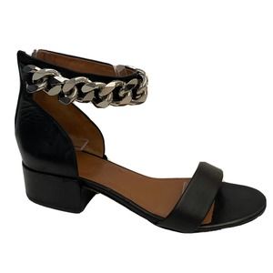 Givenchy Sandal Leather Chain Ankle Strap Black Open Toe Low Block Heel …